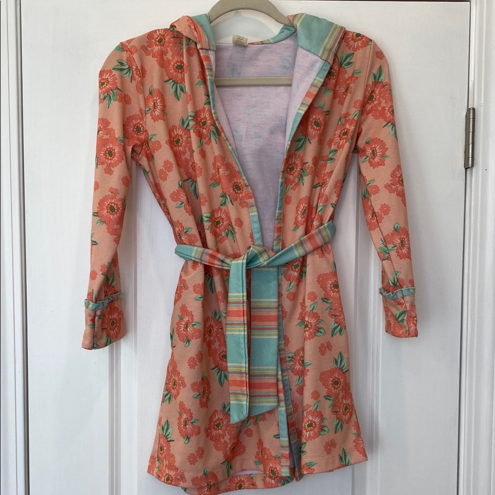 Matilda Jane Peach Floral Hooded Robe with Striped Belt